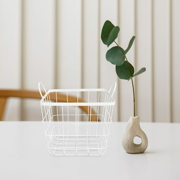 LOLIPPYY White Iron Storage Basket Organizer for Home Kitchen and Bedroom
