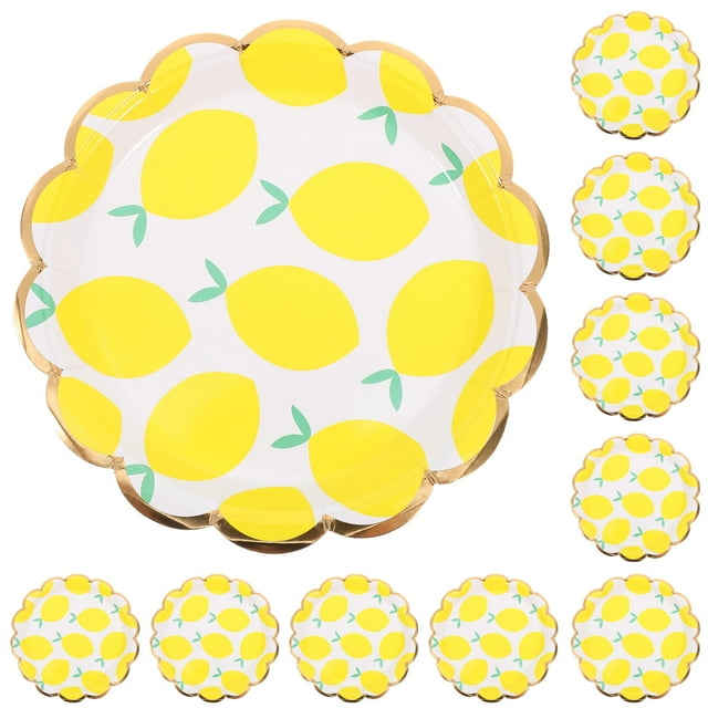 Masteelf Lemon Slices Paper Plates for Party Use Yellow Creative Print Sturdy Disposable Plates 17 5cm