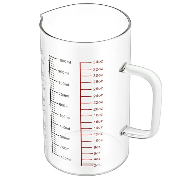 Masteelf Liquid Measuring Glass Cup Large Capacity Milk Coffee Pouring Cup Clear Graduated Glass Mug With Spout And Handle 1000 ML