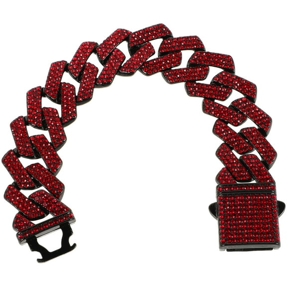 Diamond Cuban Link Chain Bracelet Hip Hop Jewelry with Rhinestones for Men Fashion Accessories Red 20mm
