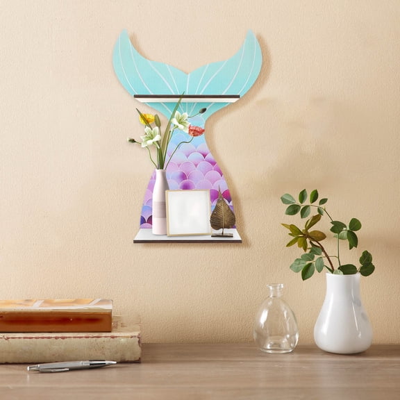 Masteelf Mermaid Floating Wall Shelves Wood Shelves for Ocean and Nautical Decor, Beach Room, Kids Bedroom, Bathroom Wall Decoration for Girls