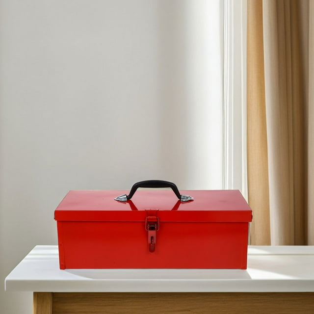 Masteelf Metal Toolbox Heavy Duty Portable Tool Box Organizer With Latch Closure And Handle Construction Tool Storage Case For Home Garage Red