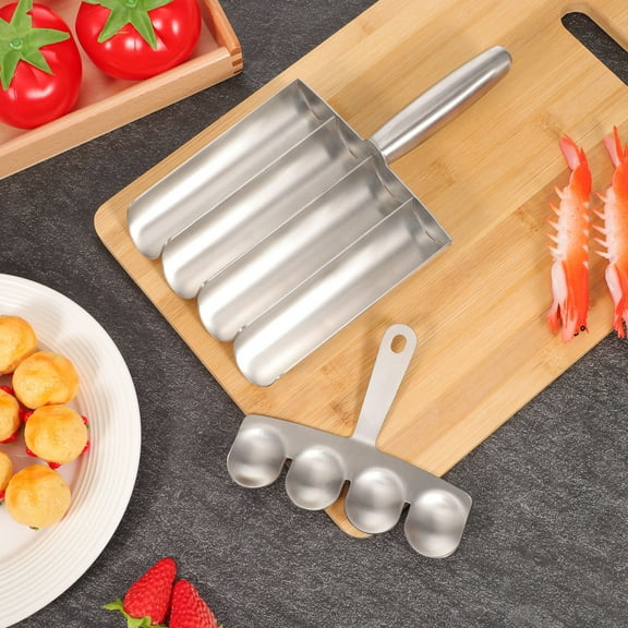 Masteelf Mini Meatball Maker with Stainless Steel for Cooking Silver Design 4 Rows NonStick Surface