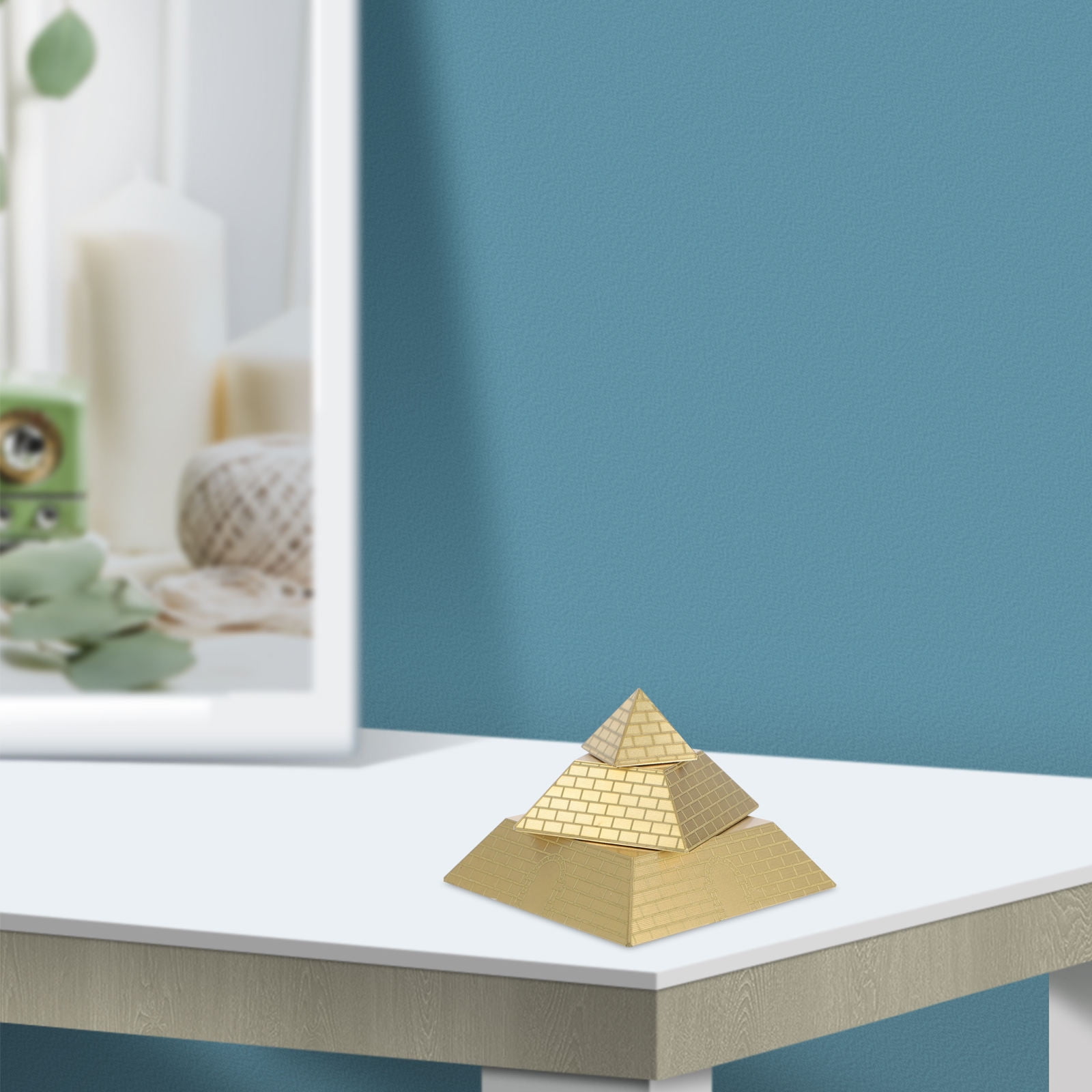 Masteelf Miniature Pyramid Statue Brass Pyramid Figurine Rotating ...