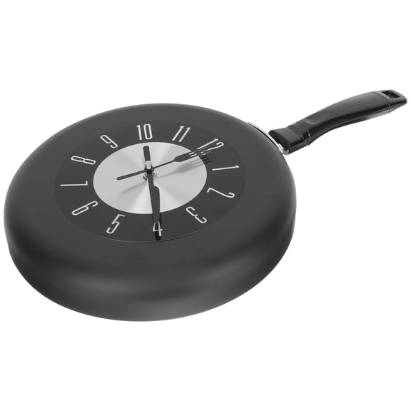 Masteelf Minimalist Wall Clock, Pan Shape Cutlery Design, Vintage Style Black Office Decor, Quiet Non-Ticking