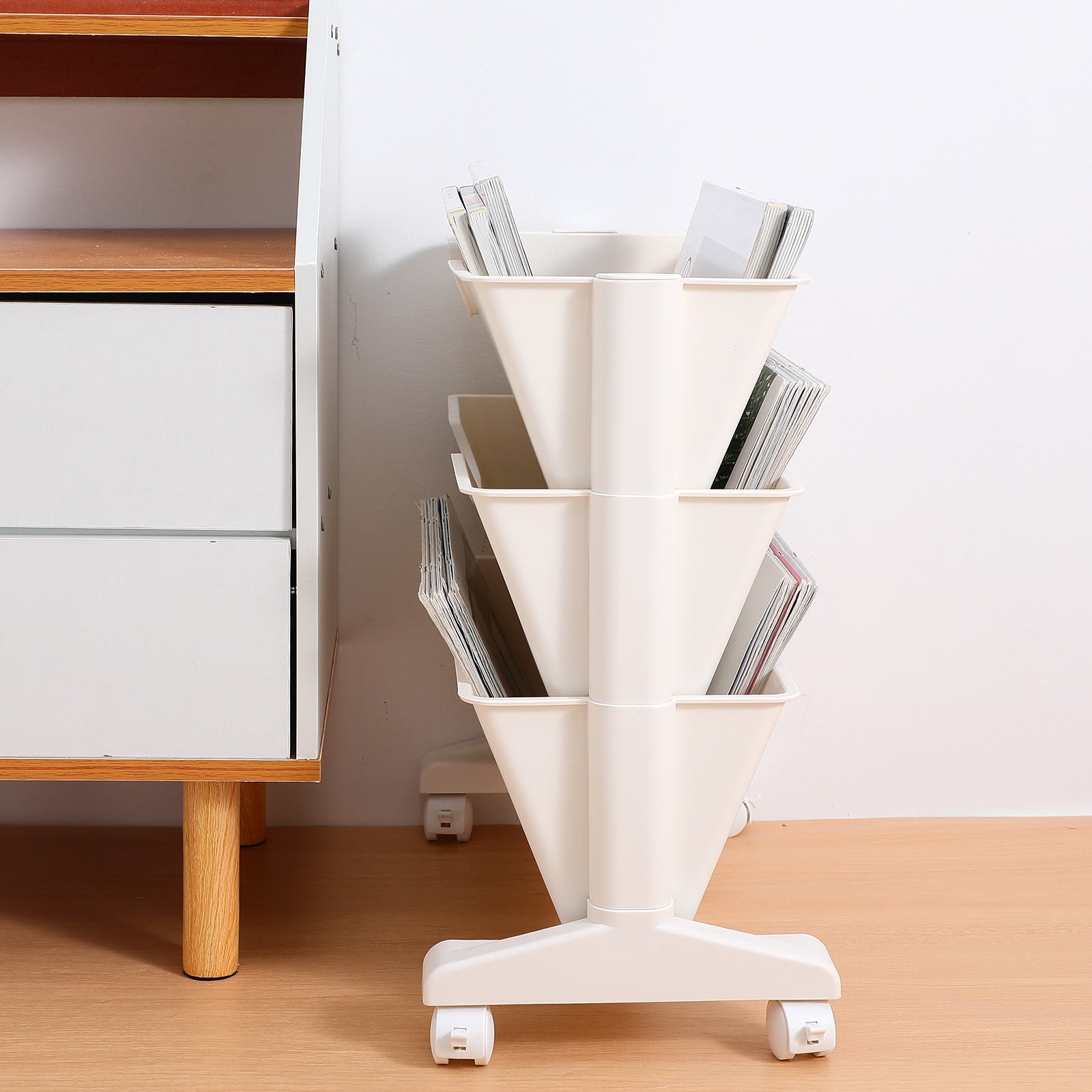 Masteelf Mobile Bookshelf Book Cart On Wheels Rolling Bookcase File ...