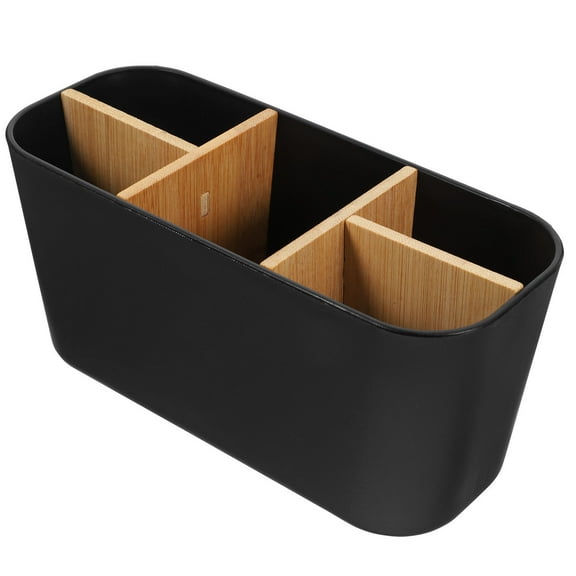 Masteelf Multi-Compartment Makeup Organizer Box Versatile Storage Solution For Cosmetics Stationery And Remote Controls Suitable For Vanity Office And Bathroom Countertop Black