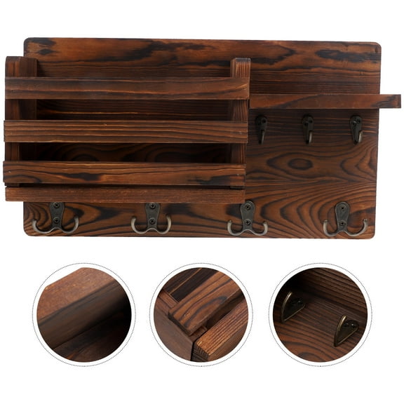 Masteelf Multi-functional Wood Storage Shelf Living Room Hallway Shelf Mail Files Storage Rack With Hooks