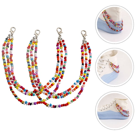 Masteelf Multilayer Beaded Shoe Chains for Sneakers Decorative Rice Bead Alloy Shoe Charm Chain