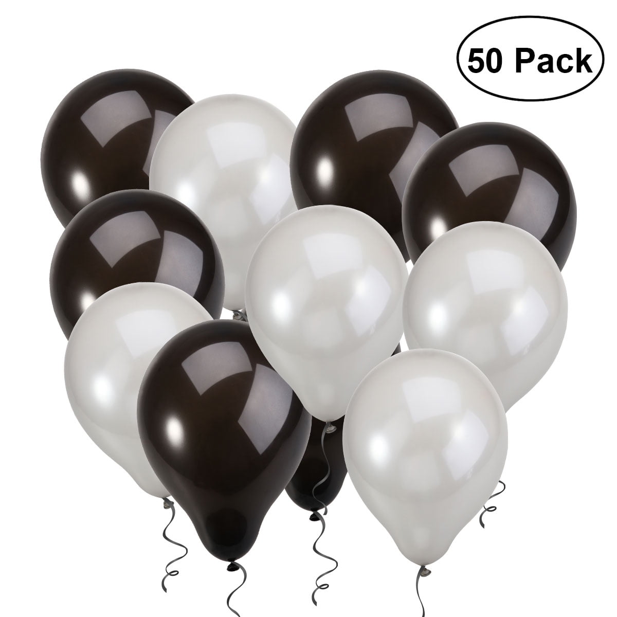 Masteelf NUOLUX 50pcs Round Natural Latex Balloons for Wedding Birthday Party 2.8g Balloons Toy for Kids Having Fun (Black & Silver)