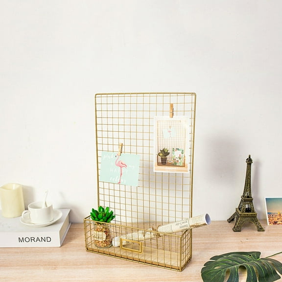 Masteelf Nordic Style Pictures Wall Hanging Iron Rack Hanging Mesh Decoration Living Room Decor with Postcard Clip(Golden)
