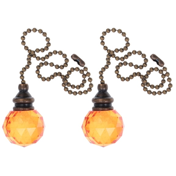 KALLORY Decorative Orange Crystal Acrylic Metal Pendant Lamps for Ceiling Fan, 2 Pieces, Modern Lighting Fixtures