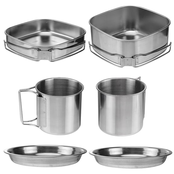 Masteelf 6-Piece Outdoor Stainless Steel Cookware Set for Camping Hiking Picnic Portable Pot Bowl for 3-4 People