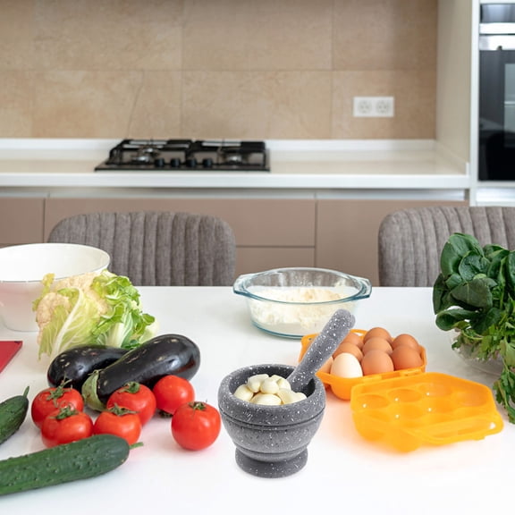 Masteelf PP Plastic Kitchen Household Garlic Pugging Pot Pedestal Bowl and Pestle Set( Pattern, Packaged with Box)