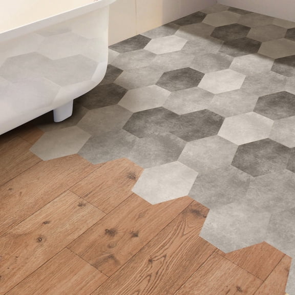 Masteelf Grey PVC Hexagonal Floor Stickers Removable Anti- Tiles for Bathroom and Home Decoration,