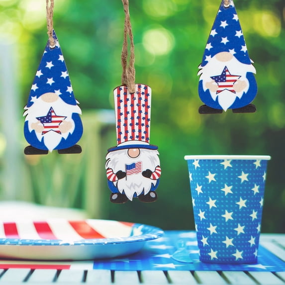 HEATSHAKING Gnome Design Independence Day Hanging Decors Wood 12Pcs 2.6x1.2in