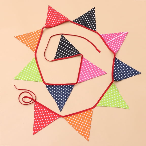 Masteelf Pennant Flags Banner White Dots Multicolored Bunting Garland 12 Triangle Flags Decoration for Wedding Birthday Baby Shower Prom Anniversary
