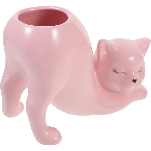 Masteelf Pink Ceramic Cat Planter for Succulents and Storage Cartoon Flower Pot Great Gift Idea