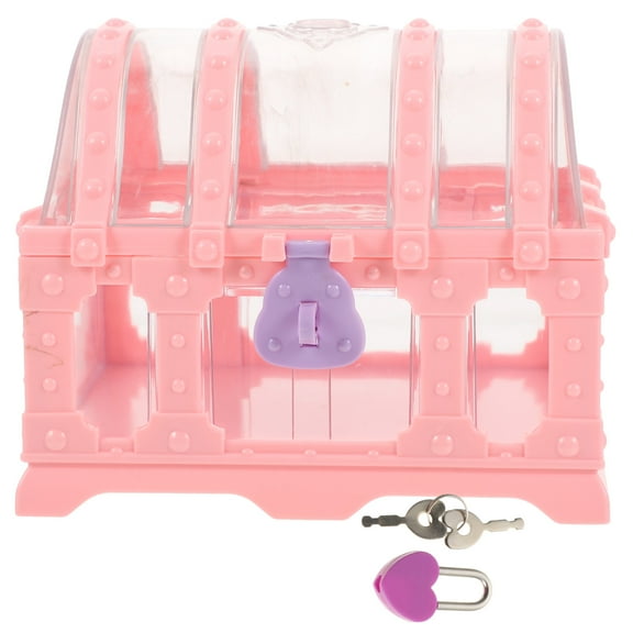 Masteelf Pink Plastic Treasure Chest Toy Box for Storage Use with Lock 6.3 x 4.3 x 3 Inches