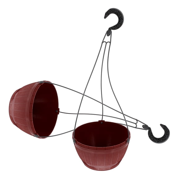 Masteelf  Plant Basket Terracotta Wooden Barrel Pattern Hanging Basin