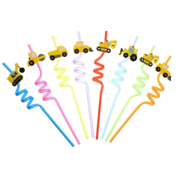 Masteelf Assorted Color Cartoon Car Plastic Straws for Kids Birthday Party Favors and Drinks