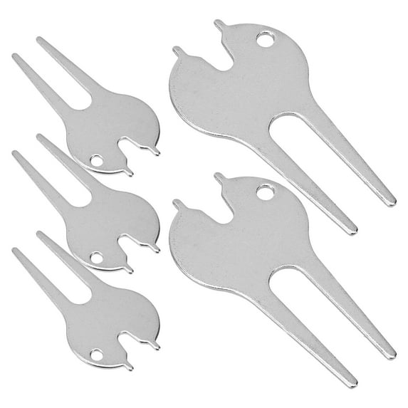 HEATSHAKING Golfers Divot Fork Groove Cleaning Metal Silver 5Pcs