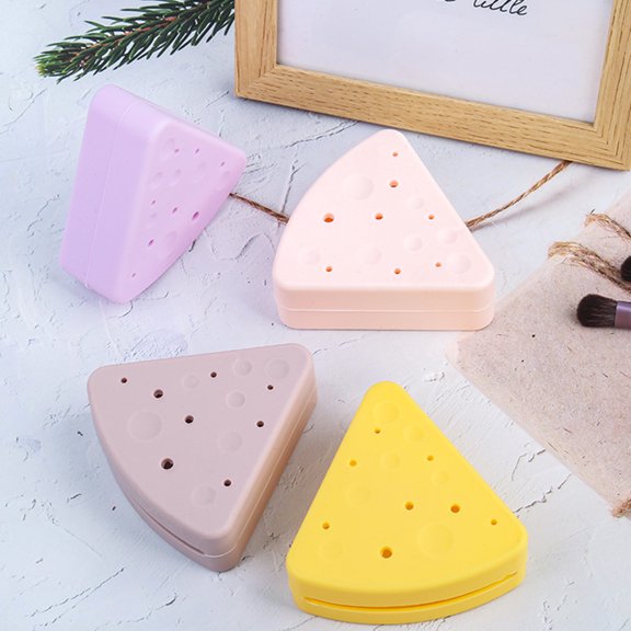 Masteelf Powder Puff Storage Box Sponges Make up Triangle Makeup Yellow