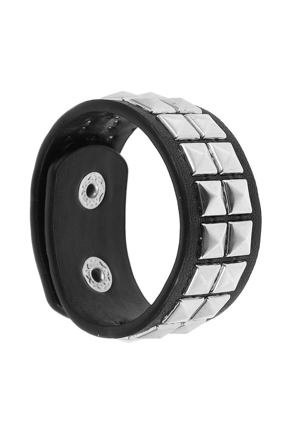 Punk Goth PU Fake Leather Bracelet Studded Spike Rivet Buckle Wristband Cuff Bangle Black Gothic Steampunk for Men Women Unisex 80s Rock Style Party Favors Jewelry