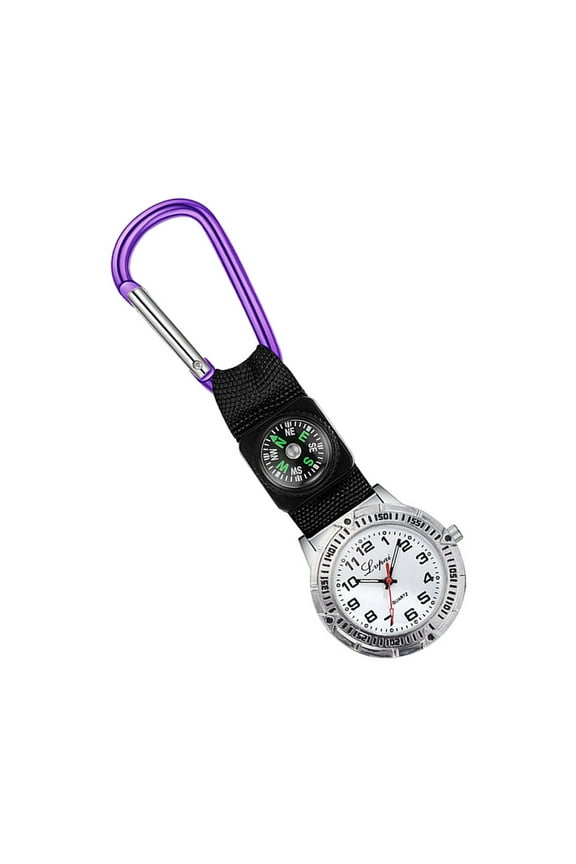 Purple Mountaineering Watch with Glow Pointer Clipon Design for Nurses and Outdoor Use, Canvas Alloy Glass