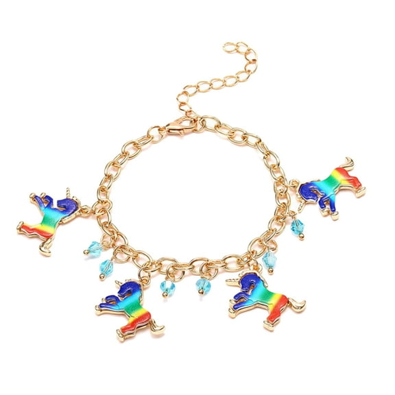 Masteelf Unicorn Bracelets for Kids with Rainbow Charm Alloy Golden Fits for Party Decoration and Birthday Favors 6.5 inches