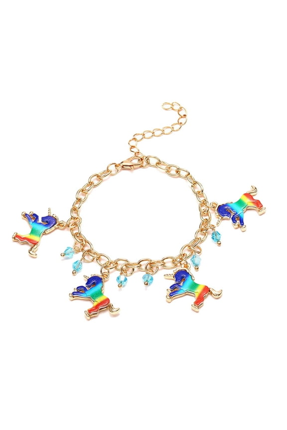 Unicorn Bracelets for Kids with Rainbow Charm Alloy Golden Fits for Party Decoration and Birthday Favors 6.5 inches