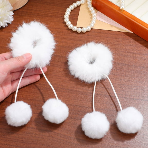 Masteelf Raindrops 2pcs Fuzzy Scrunchies Fluffy Pompom Hair Ties Hair Elastics Cute Hair Bands for Buns Plush Hair Ornaments