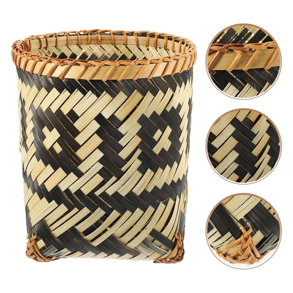 Masteelf Rattan Trash Can Boho Waste Basket for Bathroom Woven Paper Office