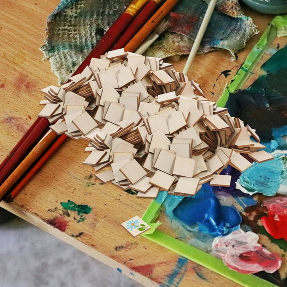 Masteelf Rectangle Unfinished Wood Sheets 300Pcs for Home Decoration and Art Classes in Square Shape