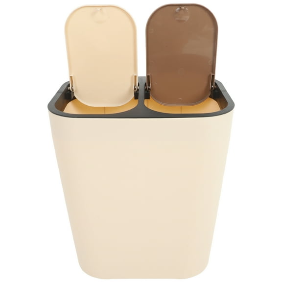 Masteelf Rectangular Trash Can With Lid Dual Compartment Garbage Bin For Kitchen Bathroom And Bedroom Press Waste Basket For Recycling Trash Khaki