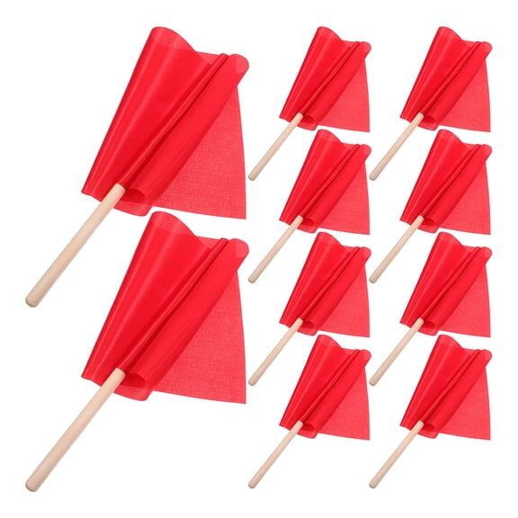 Masteelf Red Handheld Small Flags for Decoration 10Pcs Mini Flags with Satin and Wood Material
