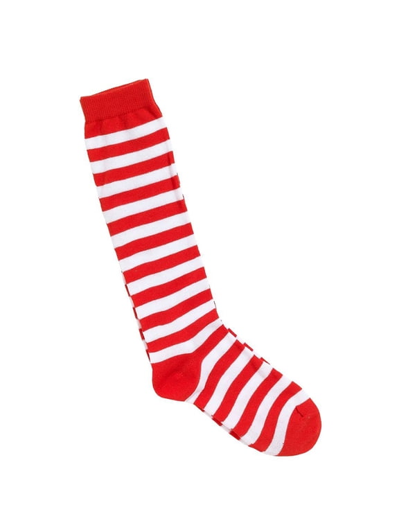 Red and White Striped Acrylic Socks for Warmth and Comfort, One Size Fits Most Adults