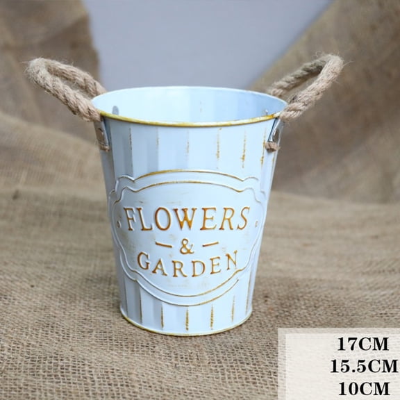 Masteelf Retro Iron Flower Pot with Rope Design for Decoration White Perfectly on Desk or Windowsill 10.5 Inches