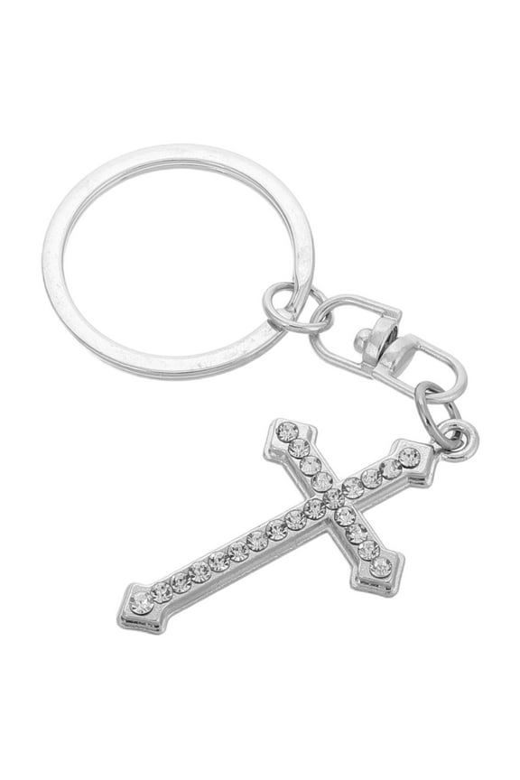 Elegant Crystal Cross Keychain with Rhinestone for Women Silver Zinc Alloy 3 54 Inches