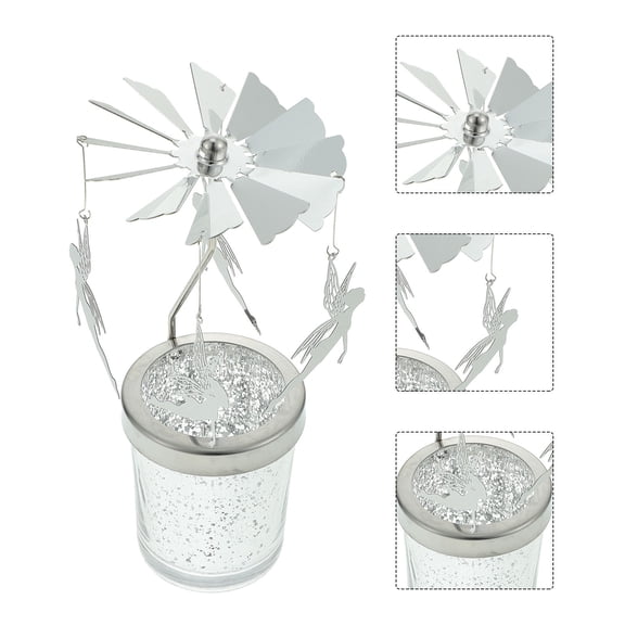 Masteelf Rotating Windmill Candle Holder for Decor with Silver Metal Reflective Finish Perfect for Home Party 6.5 Inches