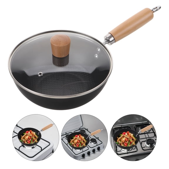 IDEANATEGRATE Cooking Wok Nonstick Small Wok Black Cast Iron 1Pcs 14.6X7.9X3.5In