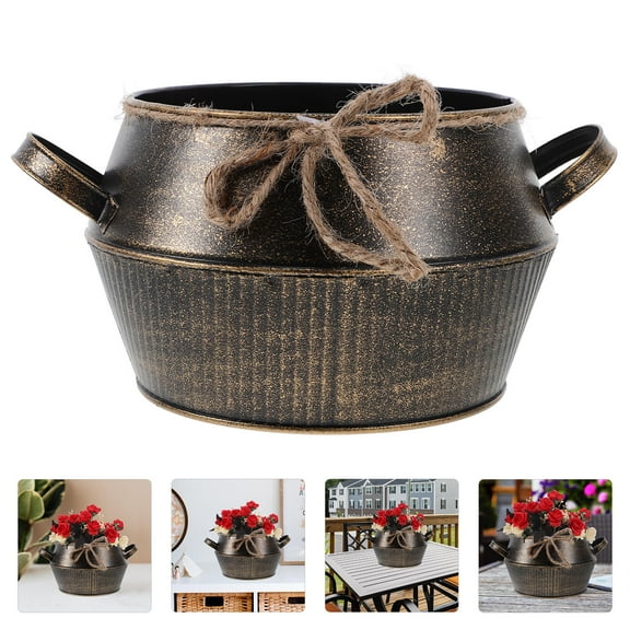 Masteelf Rustic Bucket Garden Gardening Pots 22.00X16.00X13.00CM Golden