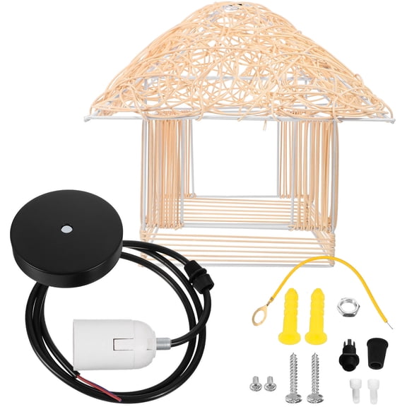 Masteelf Rustic Ceiling Lamp Rattan Hanging Lamp Weaving House Molding Lamp No Bulb