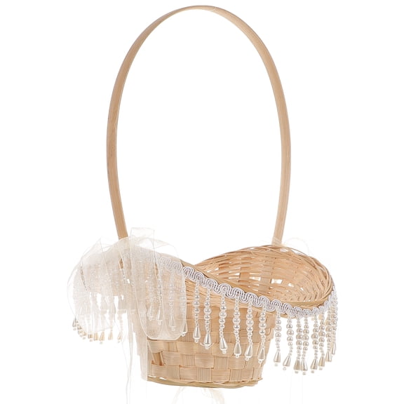 Masteelf Woven Bamboo Flower Basket with Handle Woven Storage Basket Home Wedding Garden Decor