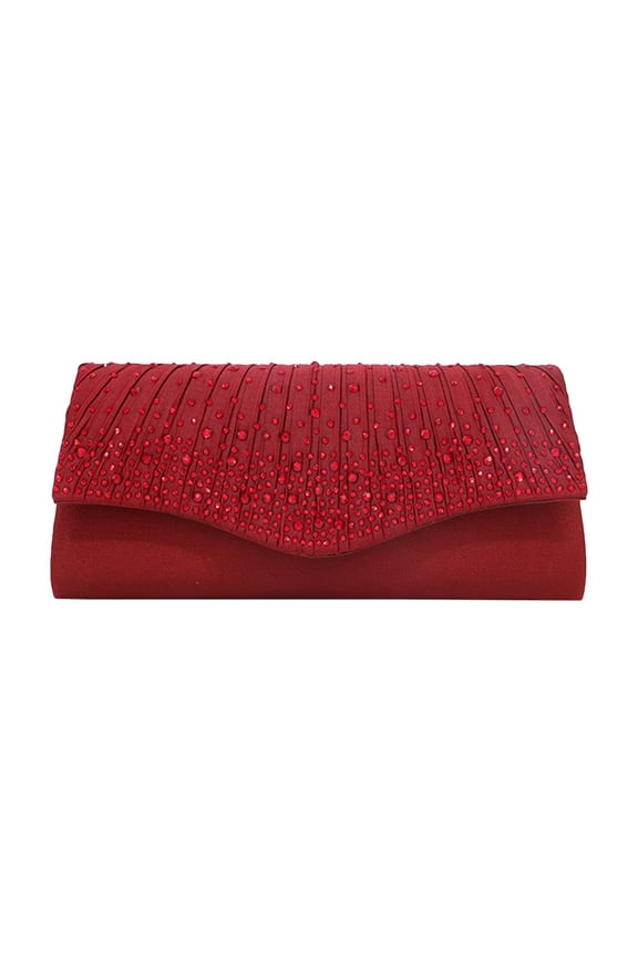 Satin Rhinestone Handbag Elegant Evening Clutch Magnetic Snap Purse for Wedding Dinner ( )