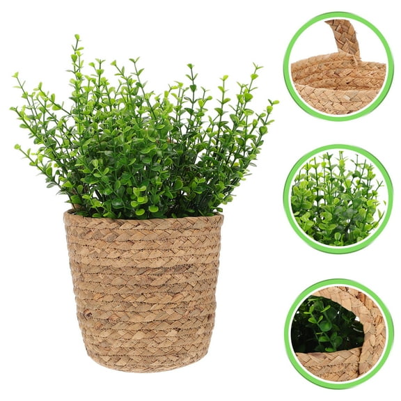 Masteelf  Seagrass Plant Basket Large Wicker Baskets Rattan Container Green