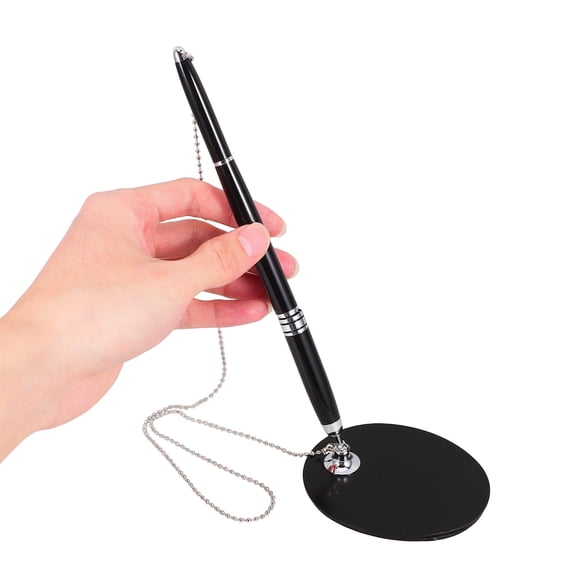 Masteelf Secure Pen With Chain And Pen Holder Security Counter Pen With Chain And Base Black Ink Reception Pen For Home Office Bank Work Hotel Lobbies Retail Stores Supplies