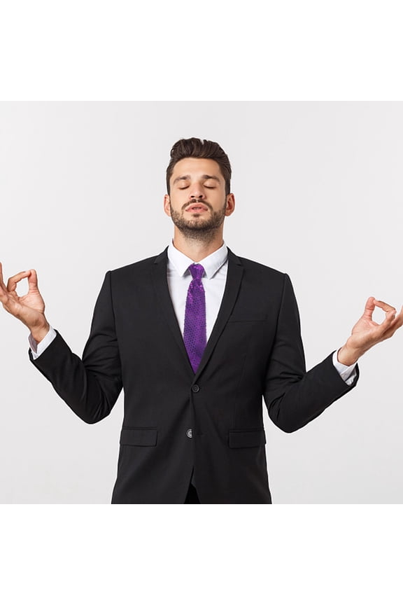 Masteelf  Sequin Tie Shiny Slim Ties for Wedding Party Solid Necktie Eve Woman Purple