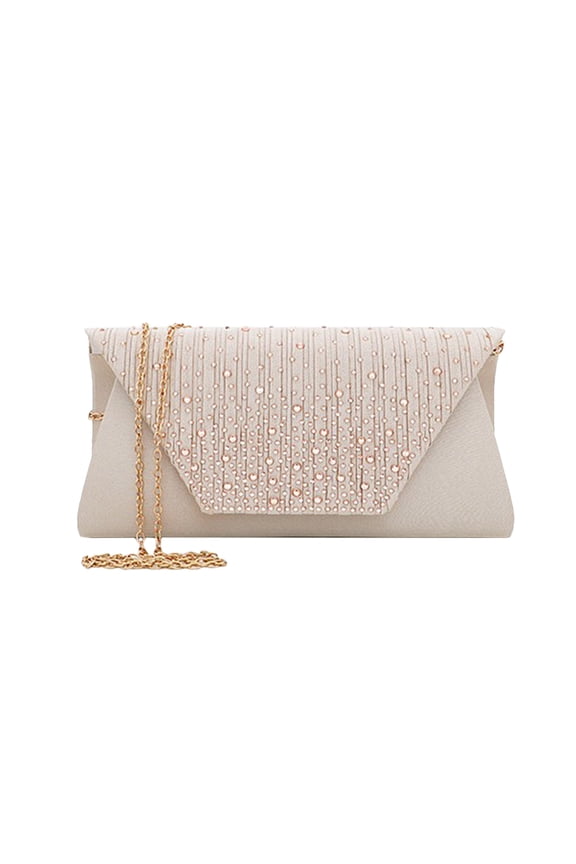 Silks and Satin Rhinestone Handbag Classic Evening Clutch Magnetic Snap Purse for Wedding Dinner (Apricot)