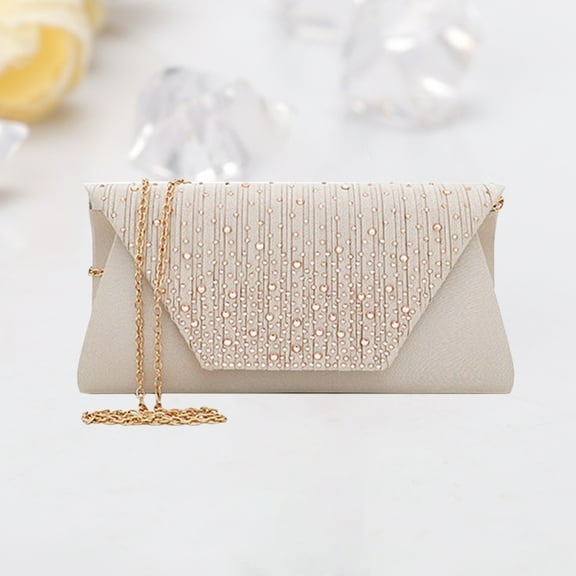 Masteelf Silks and Satin Rhinestone Handbag Classic Evening Clutch with Snap Purse for Wedding Dinner 1 Apricot